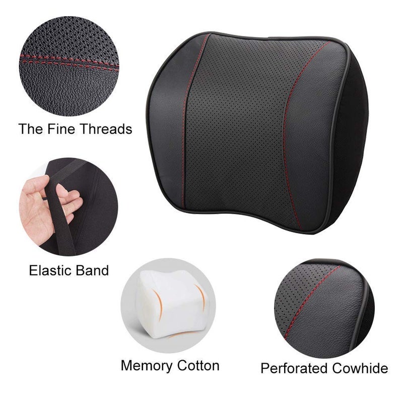 awave bloom Car Headrest,Car Seat Neck Rest Pillow,Comfort Headrest Cushion for Chair,100% Memory Foam Cervical Support,Leather Headrest for Driving,Relieve Neck Pain,Neck Supports for Car(Black) - Image 3